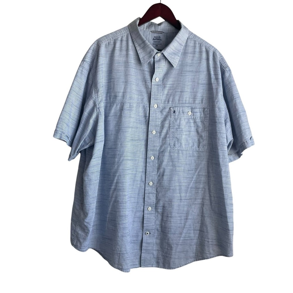 Izod Mens Button Front Shirt‎ XL Blue Striped Golf Dad Coastal Preppy Vacation
